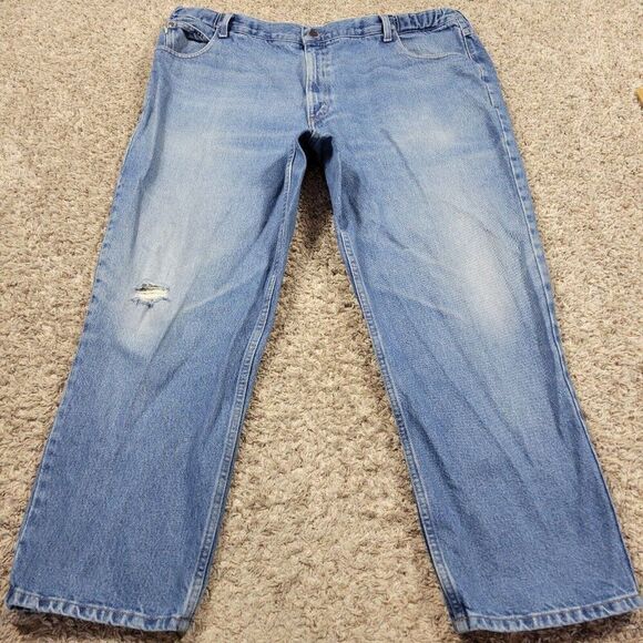 LL Bean Jeans Mens 44x29 Medium Light Wash Comfort Waist Straight Distressed - Picture 1 of 7